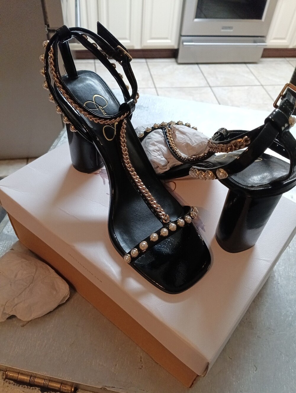 Jessica Simpson Siven Chain And Pearls Heels Size 9